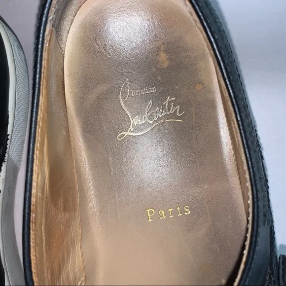 CHRISTIAN LOUBOUTIN size 42 black leather Kiltie Moc style SNEAKERS